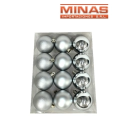 ESFERA DE NAVIDAD DE 6 CM X 12 PCS, TRES DISE�OS EN GRIS ACERO.