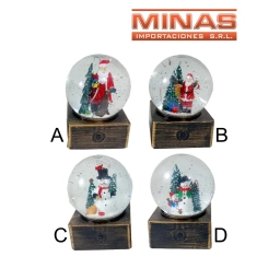 ADORNO MODELO ESFERA, MUSICAL CON LUZ X 12 CM, A PILA O USB, 4 DISE�OS NAVIDE�OS.