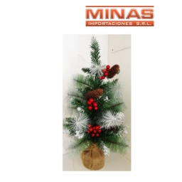 ARBOL VERDE CON NIEVE Y CON PI�AS Y BAYAS X 60 CM.