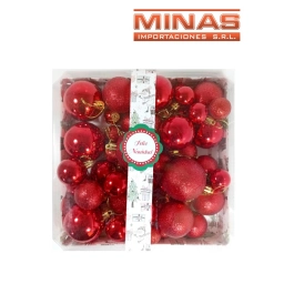 ESFERA DE NAVIDAD DE 4 CM, 5 CM Y 6 CM X 52 PCS, DOS DISE�OS EN ROJO.