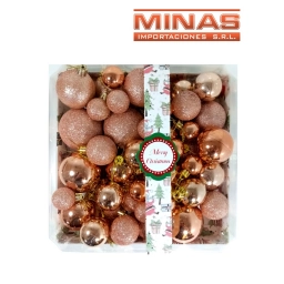 ESFERA DE NAVIDAD DE 4 CM, 5 CM Y 6 CM X 52 PCS, DOS DISE�OS EN ROSA GOLD.