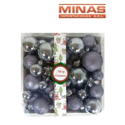 ESFERA DE NAVIDAD DE 4 CM, 5 CM Y 6 CM X 52 PCS, DOS DISE�OS EN GRIS ACERO.