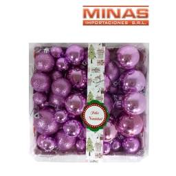 ESFERA DE NAVIDAD DE 4 CM, 5 CM Y 6 CM X 52 PCS, DOS DISE�OS EN LILA.