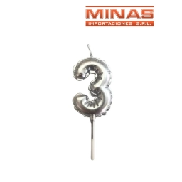 VELA NUMERO 3 PLATEADO