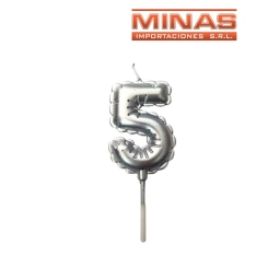 VELA NUMERO 5 PLATEADO