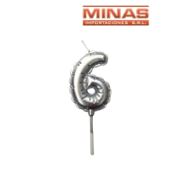 VELA NUMERO 6 PLATEADO