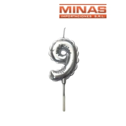 VELA NUMERO 9 PLATEADO