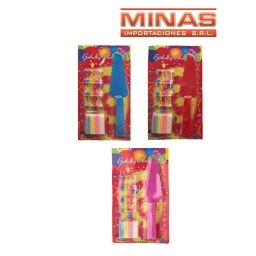 VELAS Y CUCHILLO PARA TORTA COLORES SURTIDOS