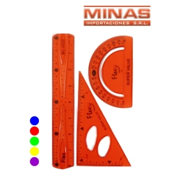 JUEGO DE GEOMETRIA FLEX, ESCUADRA, REGLA Y SEMICIRCULO.
