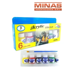 PALETA + PINCEL + 6 PINTURAS  ACRILICA DE 25 ML.