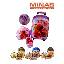 MOCHILA DE 3 CIERRES CON CARRITO, 42 CM X 32 CM,+ LUNCHERA + CARTUCHERA,EXCELENTE CALIDAD, CAPIBAR, 4 DISE�OS.