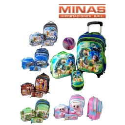 MOCHILA DE 3 CIERRES CON CARRITO, 42 CM X 32 CM,+ LUNCHERA + CARTUCHERA,EXCELENTE CALIDAD, BRAINROT, 4 DISE�OS.