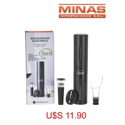 SACACORCHO GERART ELECTRICO A PILA + VERTEDOR + TAPON DE VACIO + CORTADOR DE PAPEL DE ALUMINIO.