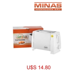 TOSTADORA GERART PARA 2 REBANADAS, 700 W, 6 NIVELES DE TOSTADO, COLOR BLANCO.