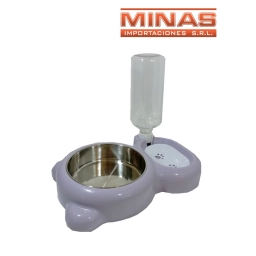 BEBEDERO PARA MASCOTAS + PLATO DE ACERO INOXIDABLE X 15 CM.