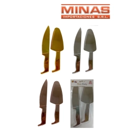 PALA PARA TORTA + CUCHILLO,DE PLASTICO, ROSA GOLD,PLATEADO O DORADO.