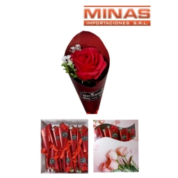 CONO CON ROSA ROJA DE 36 CM X 14 UND, $ 50 C/U.