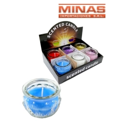 VELAS AROMATICAS X 6 UND, CON PORTAVELAS DE VIDRIO, 6 AROMAS, $ 65 CU.