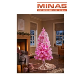 ARBOL ROSA CON FIBRA OPTICA  Y ADORNOS X 90 CM, BASE DE METAL.