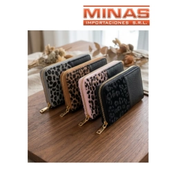 BILLETERA COMBINADA, ANIMAL PRINT Y CUERO, 4 COLORES.