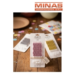 VELAS DE 8  CM + PORTAVELAS X 6 UND, TIPO BLOQUE, 3 COLORES.