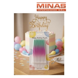 VELAS DE 16  CM + PORTAVELAS X 12 UND, DEGRADE.