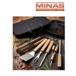 SET PARRILLERO X 9 PCS, CON ESTUCHE DE 13 CM X 39 CM.
