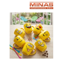 TAZA CARITAS AMARILLAS DE 8.5 CM, 8 MODELOS, EN CAJA.