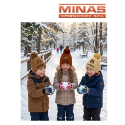 GORRO INFANTIL FORRADO Y CON POMPOM, CAPIBARA, 3 COLORES.