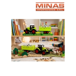 TRACTOR CON REMOLQUE X 40 CM +  2 ANIMALES, A FRICCION.