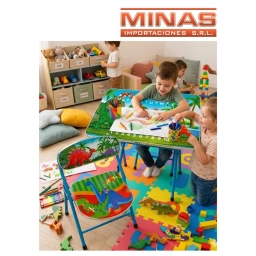 ESCRITORIO 60 CM X 40 CM + SILLITA , DINOS CON ABECEDARIO Y N�.