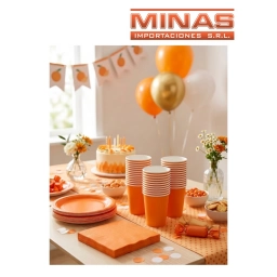 VASOS DESCARTABLES DE 250 ml  X 10 UND,NARANJA.