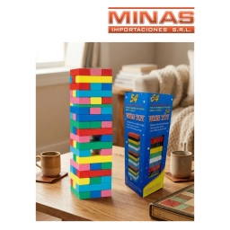 JENGA DE MADERA DE 54 PCS, DE COLORES.