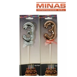 CAKE TOPPER N� 3, ROSA, PLATEADO O DORADO.