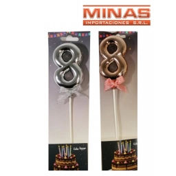 CAKE TOPPER N� 8, ROSA, PLATEADO O DORADO.