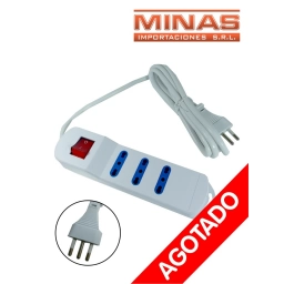 ALARGUE ZAPATILLA X 2 M, 3 TOMAS ( 3 EN LINEA ), CON LLAVE DE CONTACTO.