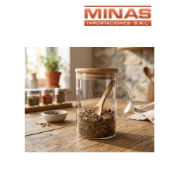 FRASCO DE VIDRIO HERMETICO CON TAPA DE MADERA  7 X 10 CM