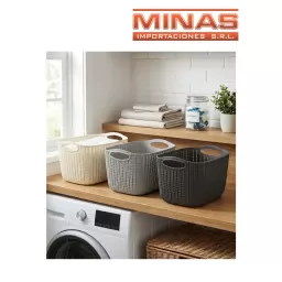 CANASTO ORGANIZADOR DE PLASTICO, 36 CM X 25 CM X 20 CM, 3 COLORES.