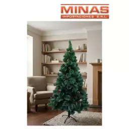 ARBOL PINO NEVADO CON PI�AS Y BAYAS X 180 CM, 300 RAMAS, CON BASE DE METAL.
