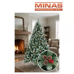 ARBOL STANDARD NEVADO CON PI�AS Y ADORNOS X 180 CM, 900 RAMAS, CON BASE DE METAL.