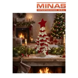 ARBOL NAVIDE�O DE MESA X 25 CM, DE MADERA Y FIELTRO, ROJO CON BLANCO.