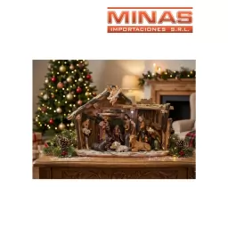 PESEBRE CON LUZ DE 34 CM X 8 CM X 24 CM, 11 FIGURAS DE RESINA.