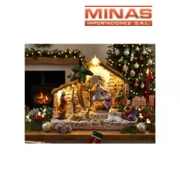 PESEBRE CON LUZ Y SONIDO + CARG. USB DE 28 CM X 15 CM X 20 CM, 7 FIGURAS DE RESINA.