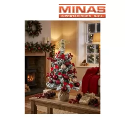 ARBOL VERDE CON NIEVE Y ADORNOS ROJOS X 60 CM.