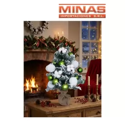 ARBOL VERDE CON NIEVE Y ADORNOS VERDES Y BLANCOS X 60 CM.