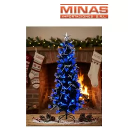 ARBOL CON F.OPTICA  AZUL + LAZOS X 150 CM, CON BASE DE METAL.