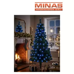 ARBOL CON F.OPTICA + 160 ESTRELLAS LUMINOSAS AZULES X 150 CM, CON BASE DE METAL.