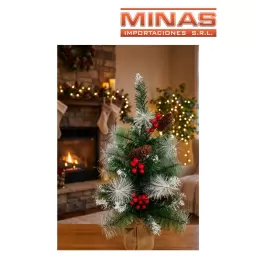 ARBOL VERDE CON NIEVE Y CON PI�AS Y BAYAS X 60 CM.