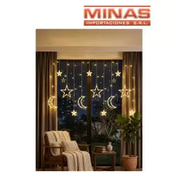 CORTINA NAVIDE�A CON 12 ESTRELLAS Y LUNAS  X 3 M, CALIDA, 220 V.