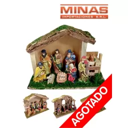 PESEBRE DE MADERA X 25 CM CON 9 FIGURAS DE RESINA, 4 DISE�OS.